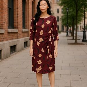 Liz Claiborne Red Long Sleeve Sheath Dress Woman Large Size